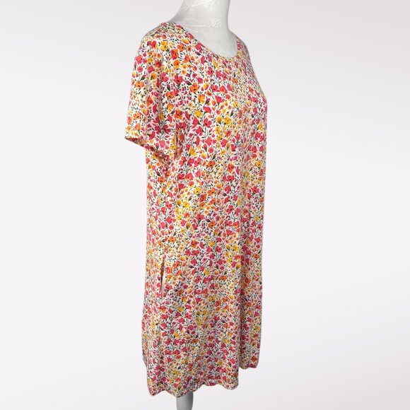 Isaac Mizrahi Live Floral Knit Shift Dress Short Sleeve Pink Orange M Petite - Picture 6 of 8